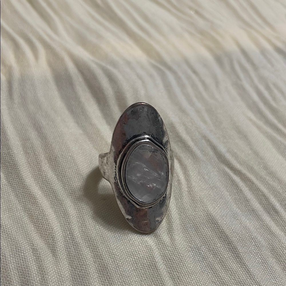 Lucky Brand Silver Oval Ring with Stone
